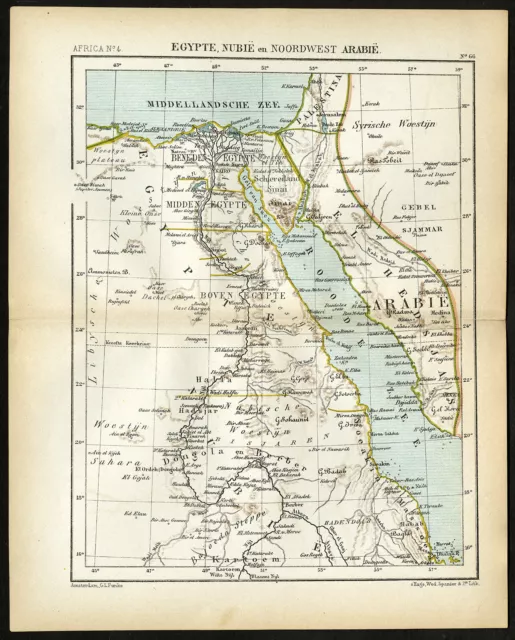 Antique Map-AFRICA-EGYPT-NUBIA-NORTHWEST ARABIA-SUDAN-Jacob Kuyper-1880