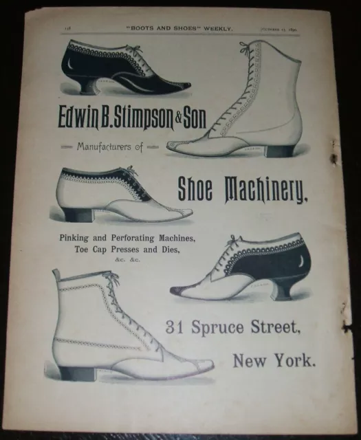 Original 1890 full page advertisement for E.B. Stimpson and Son Shoe Company