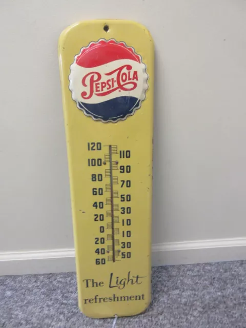 Vintage Advertising 1950'S Pepsi Cola Soda Tin Wall Thermometer  D-1