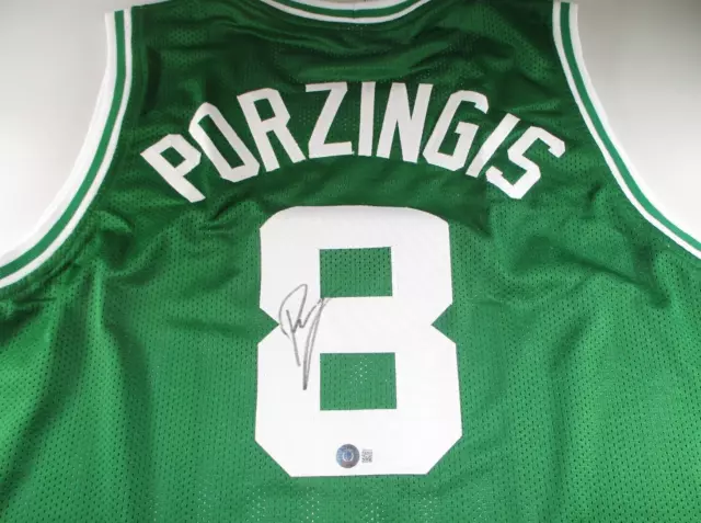 Kristaps Porzigis / Autographed Boston Celtic Custom Basketball Jersey / Beckett