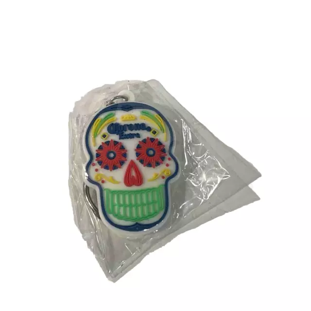 Corona Extra Beer Sugar Skull Day Of The Dead Soft Rubber Keychain Charm NEW