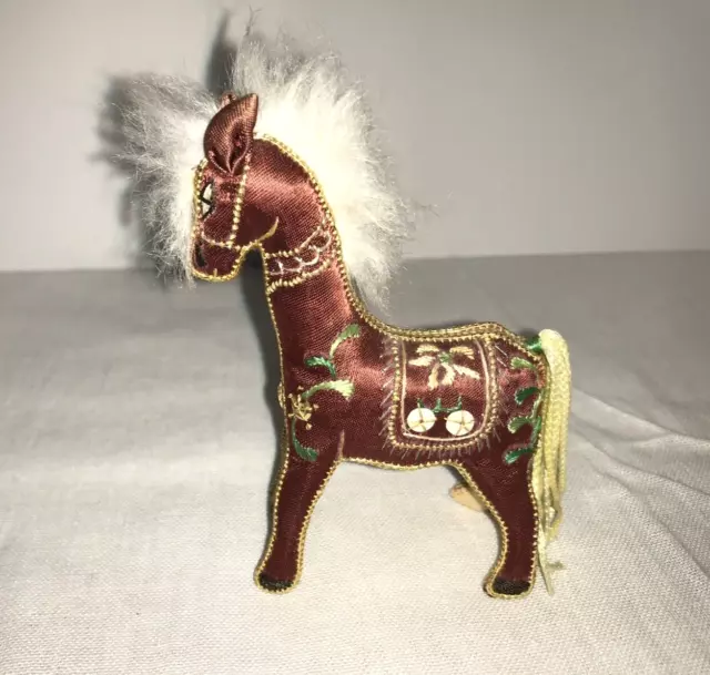 Vintage Chinese Satin Silk Embroidered Horse Figurine MCM Style