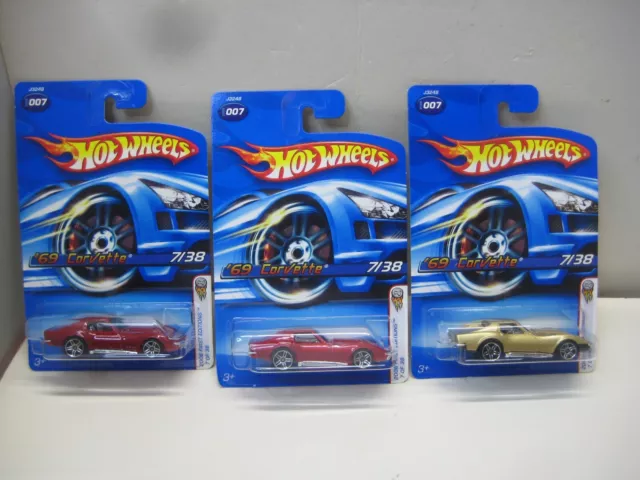 HOT WHEELS LOT OF 3 2006 FIRST EDITION 1969 CHEVY CORVETTE MINT ON CARD c