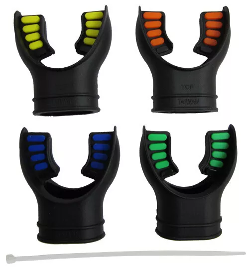 Scuba Diving Black Silicone Octopus Snorkel Mouthpiece Color Tab & Regulator Tie