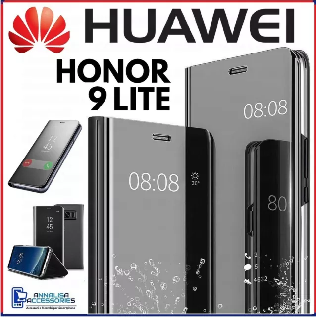 Cover Flip Per Huawei Honor 9 Lite Custodia Libro Clear View 360 A Specchio Nera