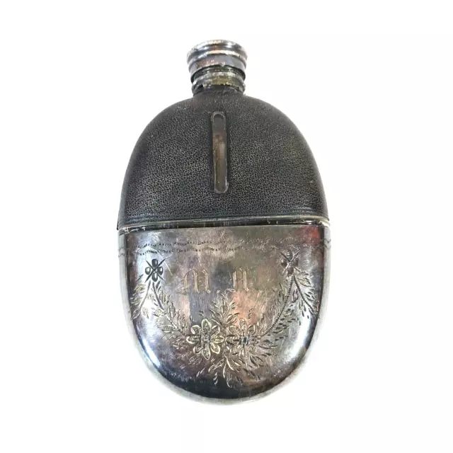 Antique Victorian Sterling Silver Encased Glass Hip Flask Daniel & Arter EPBM