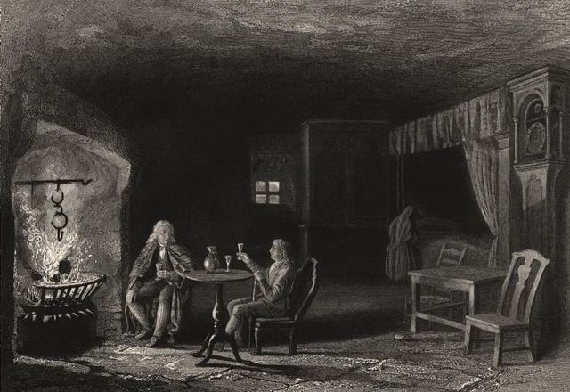 Robert Burns' birth place interior. Burns Cottage, Alloway. BARTLETT c1840