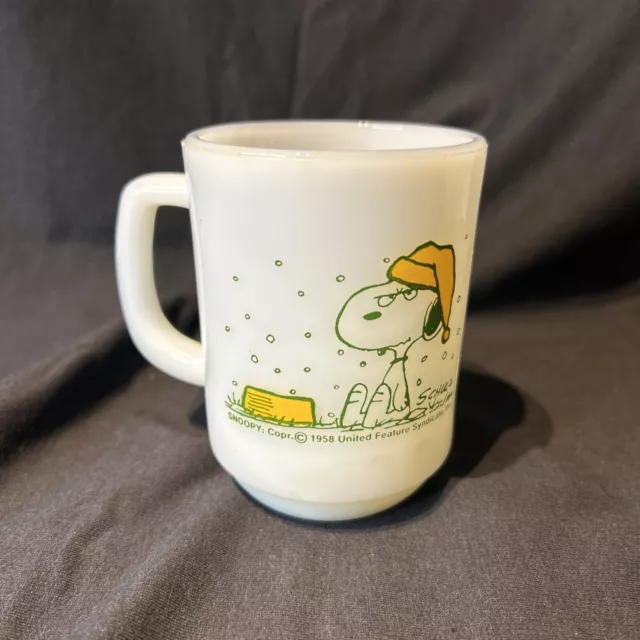 Vintage 1958 Snoopy Charles Schulz Fire King Coffee Mug Cup Anchor Hocking 10oz