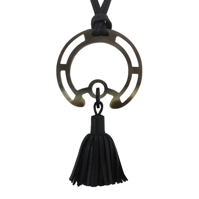 Hermes Buffalo Horn Necklace Fringe Tassel Black Second Hand