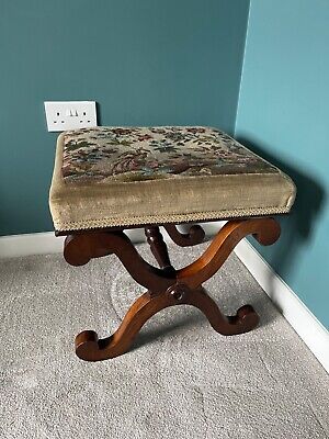 Antique Victorian Mahogany X-Frame Square Footstool - 50cm wide; 45cm high 3