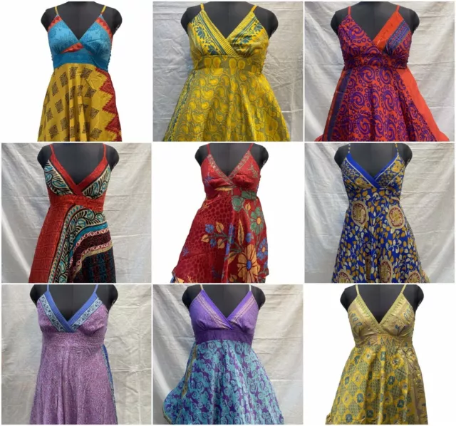 Lote de 20 piezas de vestido corto de seda para mujer, vestido con cuello...