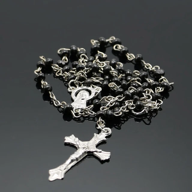 Collana Rosario Uomo Rosario Collana Croce In Acciaio Inox 6mm - 26 5 Perline, Con Medaglia Vergine Maria, RN11 Rosario Perline 6mm Acciaio - Foto 10