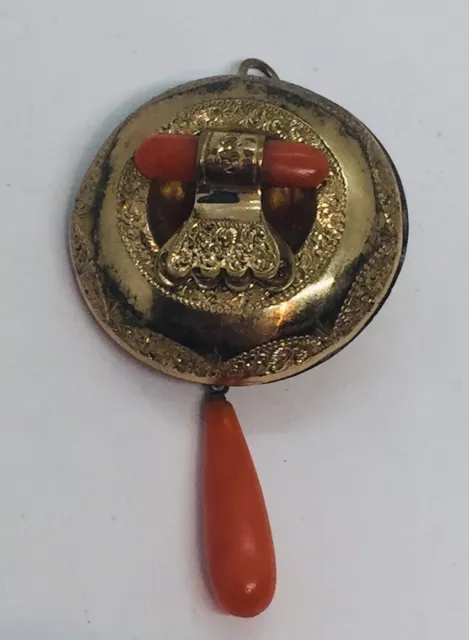 Antique Victorien or Rempli Corail Rouge Pendantes Broche Pendentif