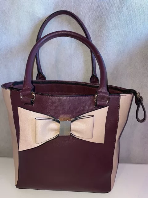 Apt. 9 Brooklyn Bow Tote Designer Beige/Burgundy Purse Handbag Bag Satchel