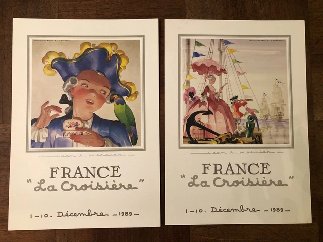 2 SUPERBES MENUS, SS NORWAY-FRANCE  " LA CROISIÈRE "  1-10 Décembre 1989