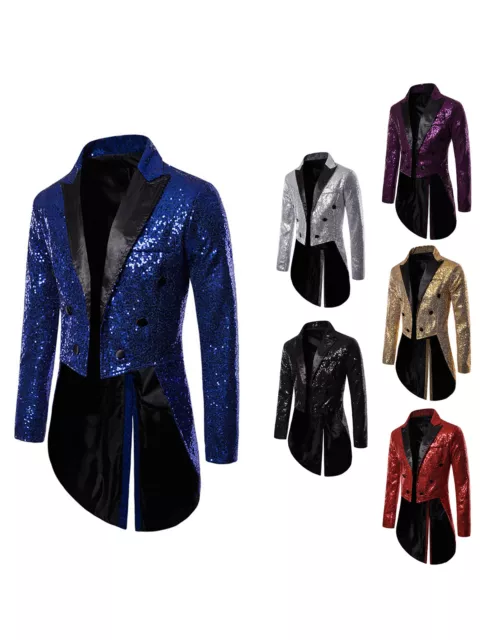 US Jacket Shiny Men's Tuxedo Blazer Banquet Formal Suit Sequin Coat Sparkly Tops