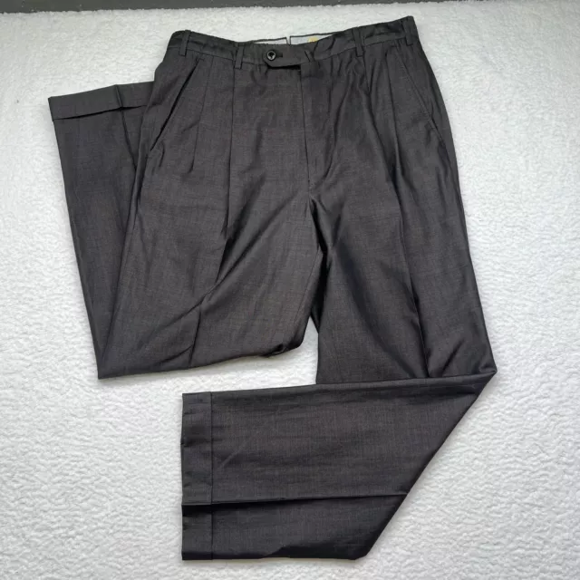 Incotex Men's Grey Pleated Flat Front Trousers Dress Pants Sz 33 (32 x 28.5)