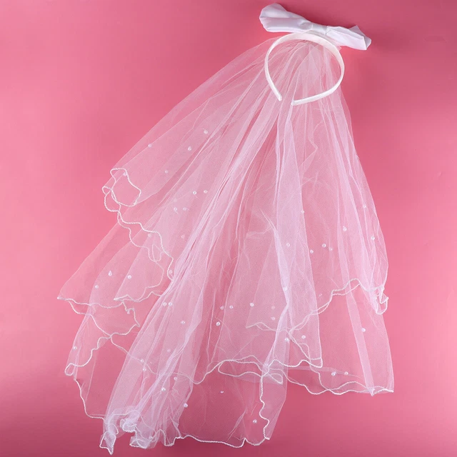 Velo Per Bambina Con Fiore E Fiocco – Copricapo Prima Comunione, Battesimo E Matrimonio, In Tulle, Taglia Unica - 3