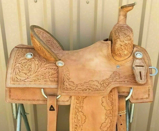 Natural leather on Western Pleasure Trail horse Co Reining Saddle 16" All Sizes