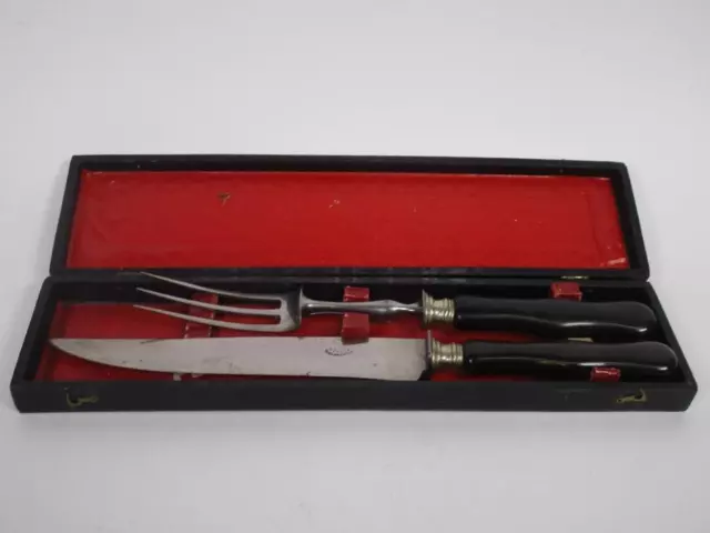 Altes Vorlegebesteck, Fleischgabel und Messer, Holzgriff + OVP 1R9039 Altes Vorlegebesteck, Fleischgabel und Messer, Holzgriff + OVP 1R9039