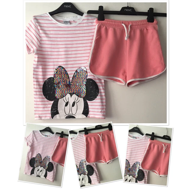 Next girls Disney Minnie Mouse sequin top & next jogger shorts summer 7 years