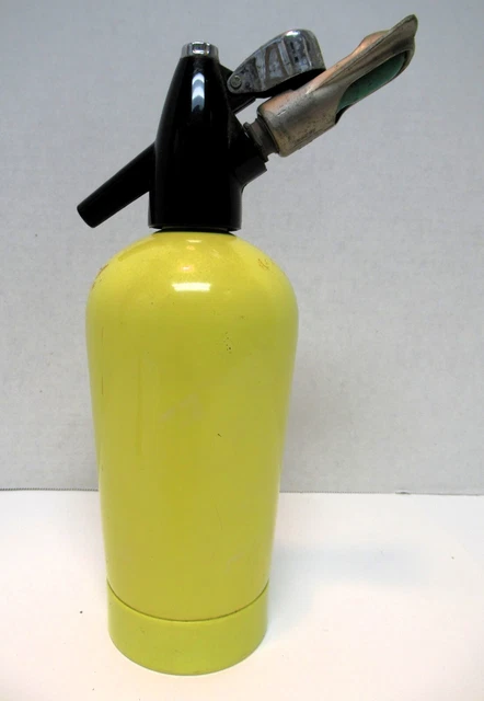 Vintage Seltzer Bottle Box Made In England Co2 Charge Strawless Steel In Yellow
