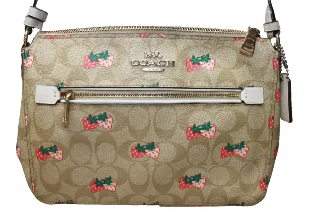 Coach Gallery File Bag/Purse In Signature Canvas With Strawberry Print