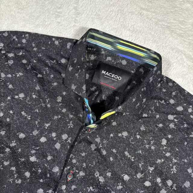 MACEOO Mens 5/XL Long Sleeve Button Up Dress Shirt Black Techno Floral Geometric