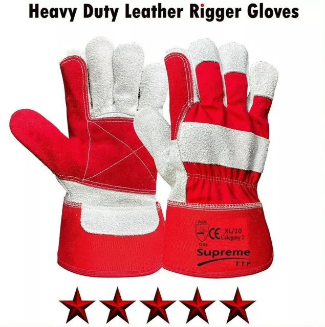 Leather Gauntlet Heavy Duty Red Rigger Builders Safety Work Gloves Gardening XL