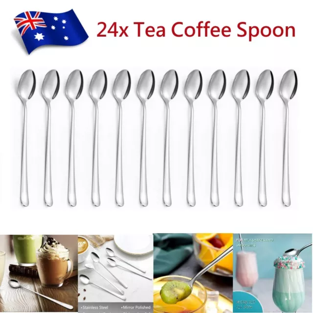 24 Long Handle Teaspoons Tea Spoon Stainless Steel Coffee Latte Ice-cream spoon