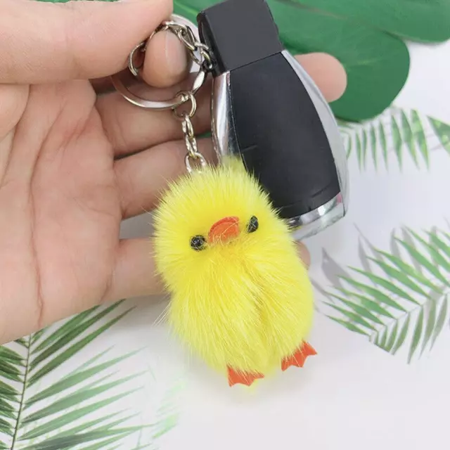 5cm Real Mink Fur Ball Chick Duck Charm Phone Purse Chain Keyring Key E2G8 V0I7