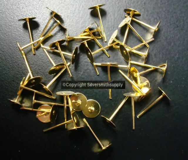 6mm Gold plated steel flat pad earring posts 40pcs pierced post findings FPE039