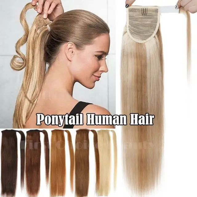 Real thick Clip in Human Remy Hair Extensions Wrap On Pony Tail Long Hairpiece U