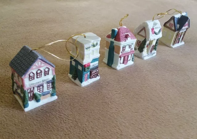 Christmas Village Lot of 5 Christmas Tree Ceramic Ornaments