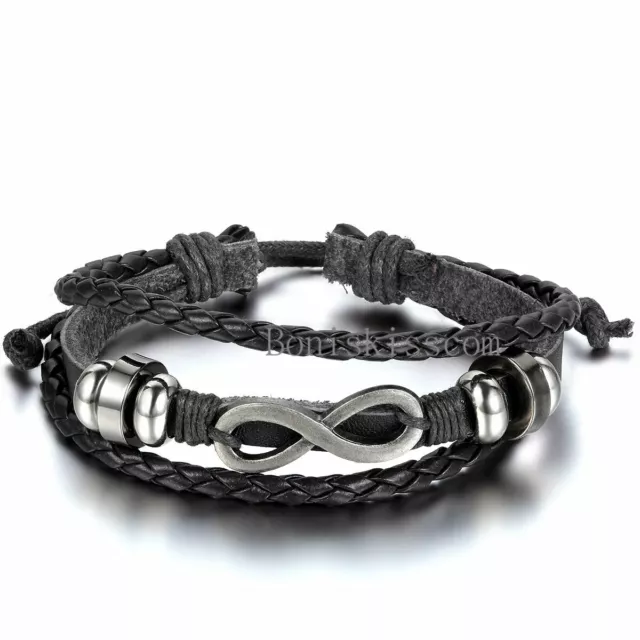 Damen Herren Leder Armband Lieben Infinity Zeichen Charm Armreif Schwarz Braun