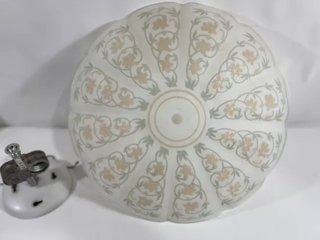 1940s 1950s glass reverse painted ceiling light fixture