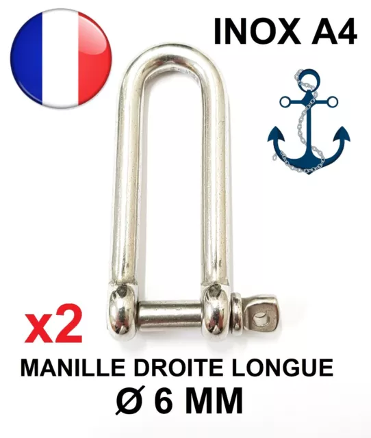 MANILLE DROITE LONGUE FORGEE LIBRE Dia. 6 MM - INOX A4 - QUANTITE = 2