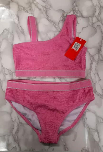 River Island GIRLS PINK  TEXTURED ONE SHOULDER BIKINI size 5/6 YEARS {Z179}