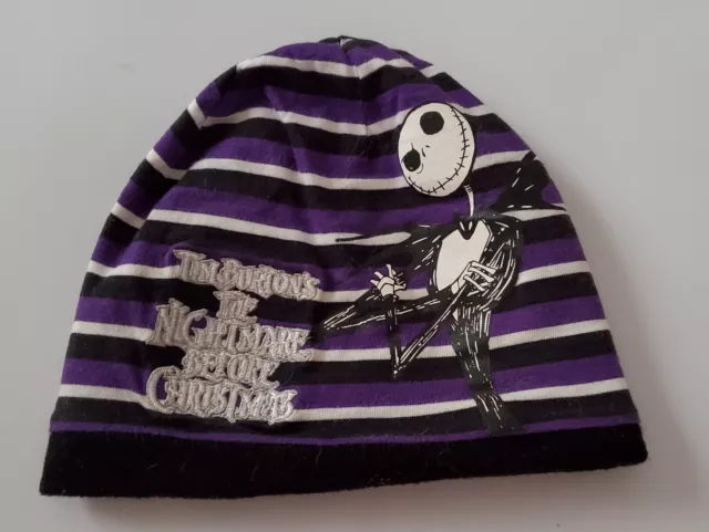 Nightmare Before Christmas Ladies KnitBeanie Reversible Purple And Black Striped