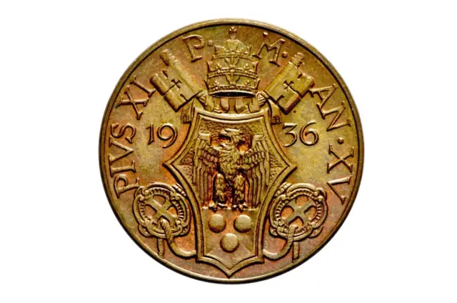 Città del Vaticano 10 centesimi 1936 Pio XI Patina con riflessi rame rosso