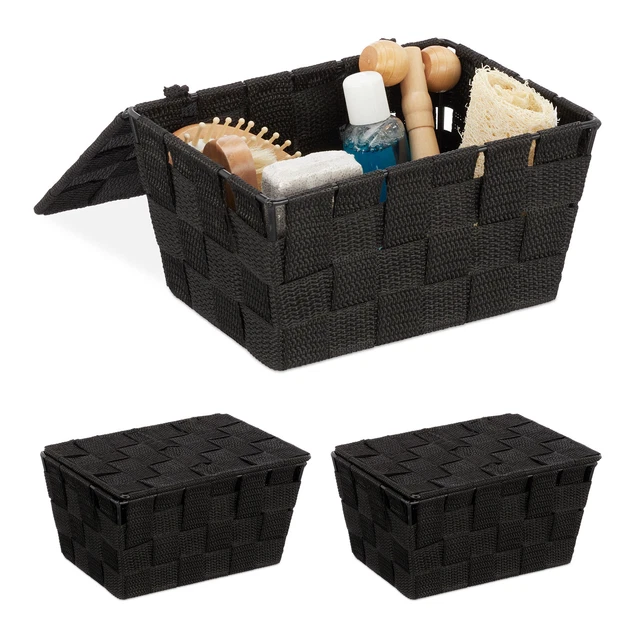 Luziyun 3 Pezzi Scatole Conservazione Con Coperchio Bambù Scatole Portaoggetti Cestini Portaoggetti Plastica Con Manici Organizer Bagno Portaoggetti Scatole Contenitori Armadio Cucina Bagno Ufficio