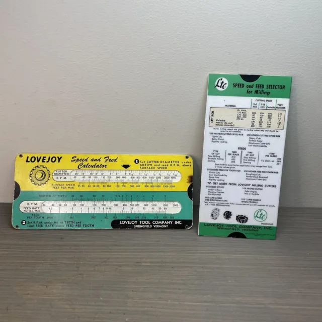 Lovejoy Tool Co LTC SPEED FEED SELECTOR Milling Calculator Slide Chart 1947 1965