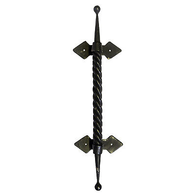Large Door Pull Black Wrought Iron with Twisted Body and Round Ends 19.25"