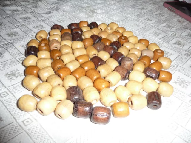 Lot of 100 Vintage Assorted Brown Macrame 16mm 1/4" Barrel Wood Art Craft Beads