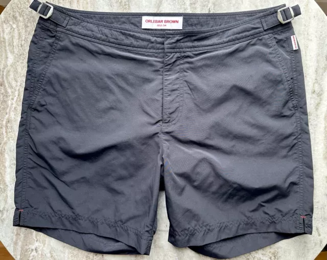 Orlebar Brown Bulldog Swim Trunks  Black 34 Minimalist Board Short Side Tab $400