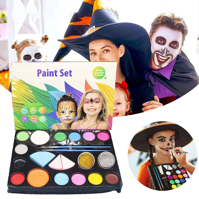 Kinderschminke Faschingsschminke Bodypaint 14 Farben Gesichtsfarben mit Pinsel