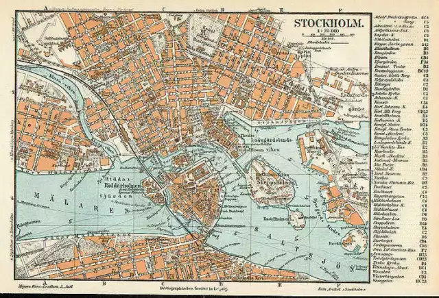 STOCKHOLM Djugarden Skeppsholmen STADTPLAN von 1897 Riddarholmen Östermalm