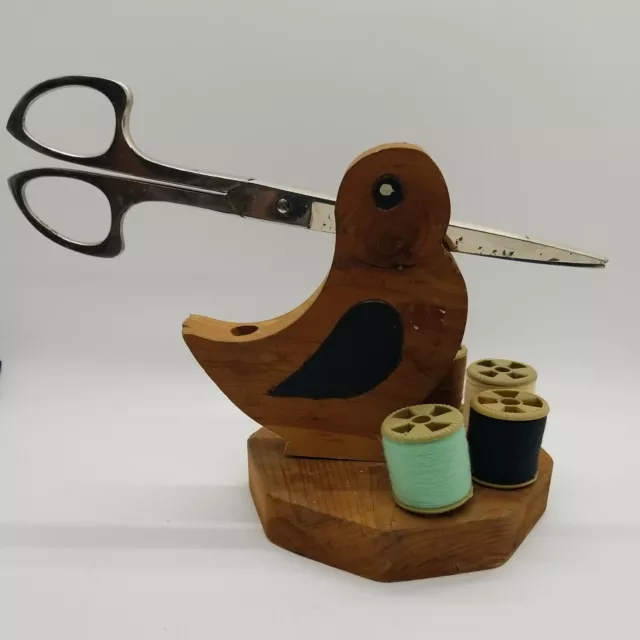 Vintage sewing -Wooden Bird Sewing Caddy With Shears made in Germany