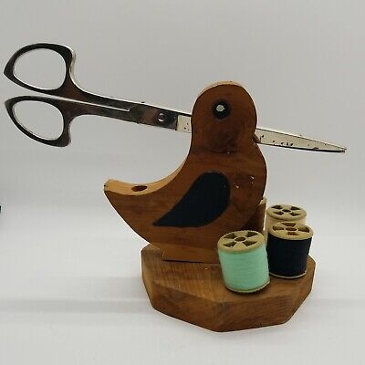 Wooden Bird Sewing Caddy With Shears made in Germany