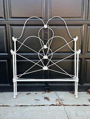 Antique Vintage Cast Iron French Cottage Farmhouse Shabby Chic White Bed Twin